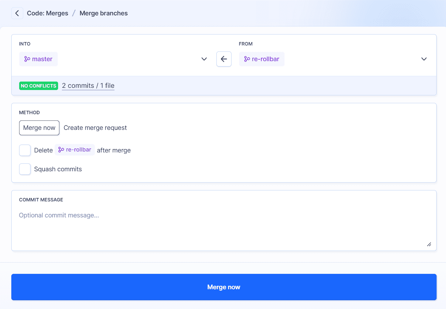 Branch comparison details before merge