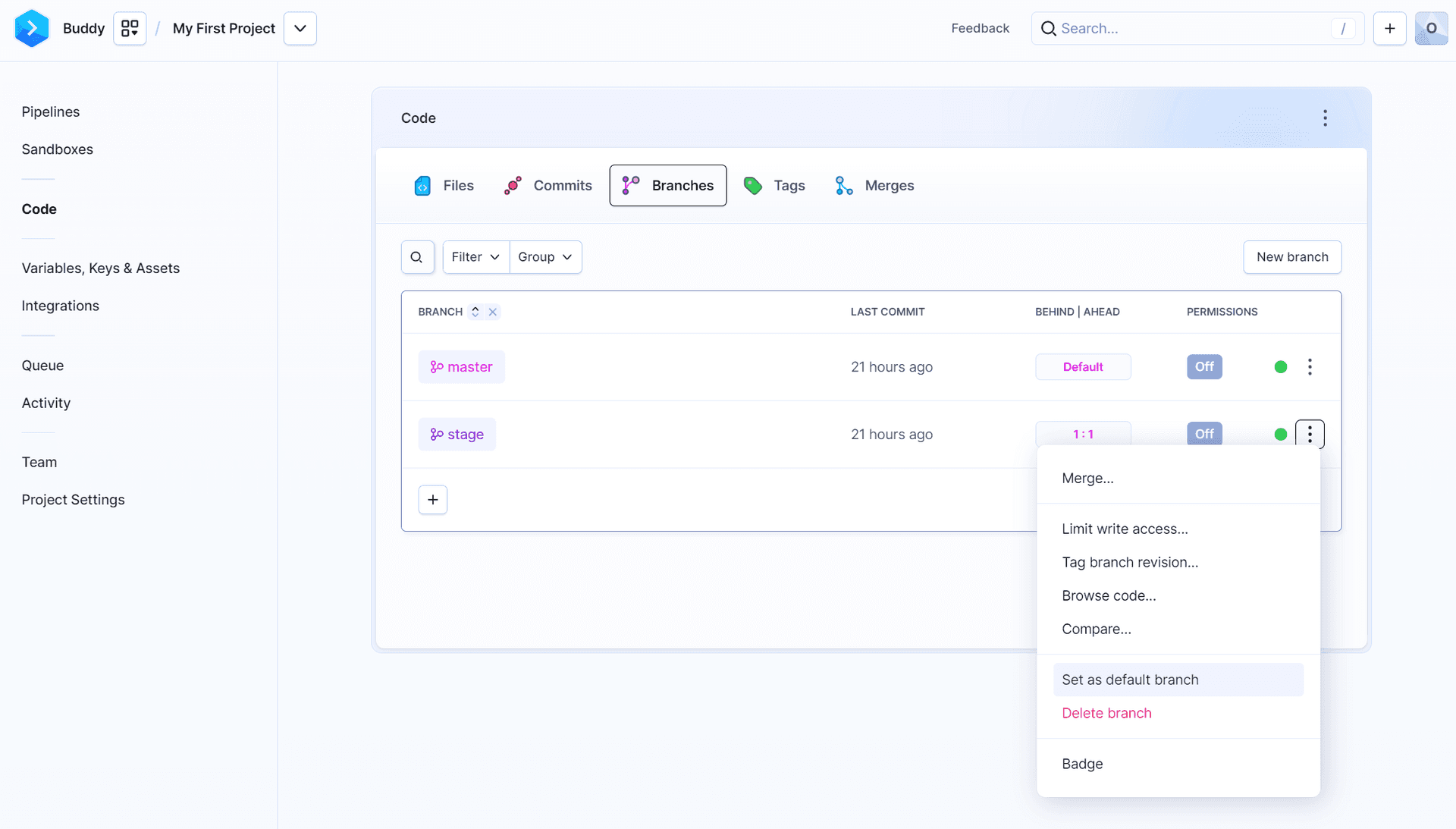 Changing the default branch