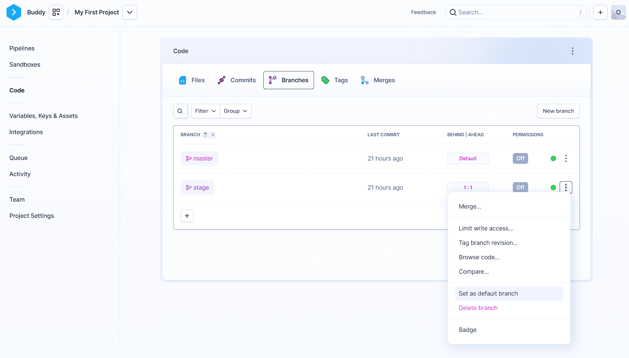 Changing the default branch