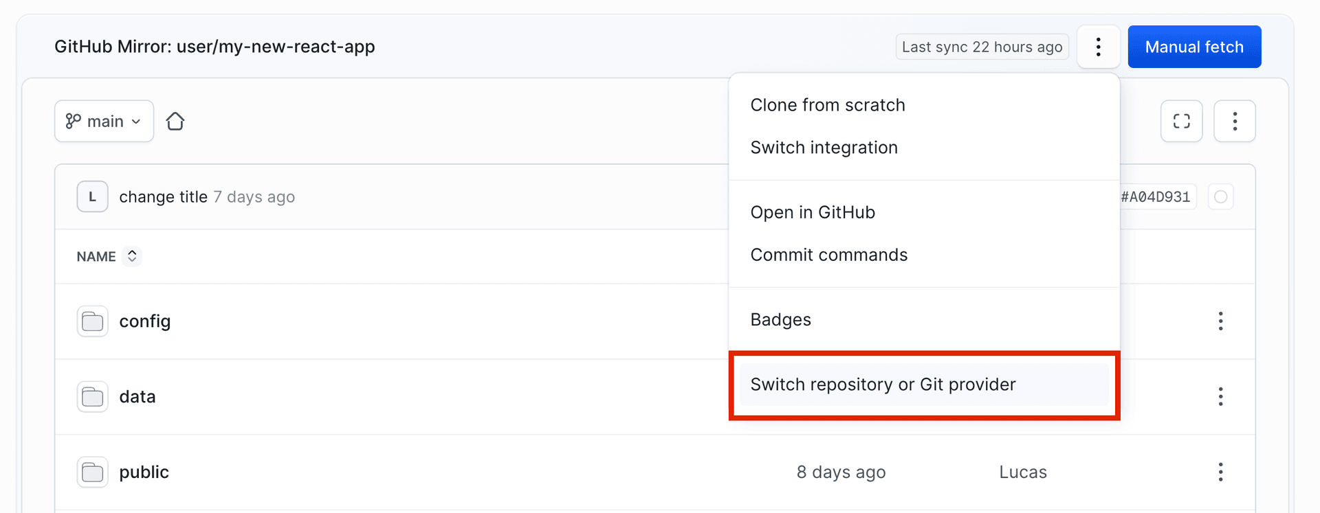 Switch repository or Git provider