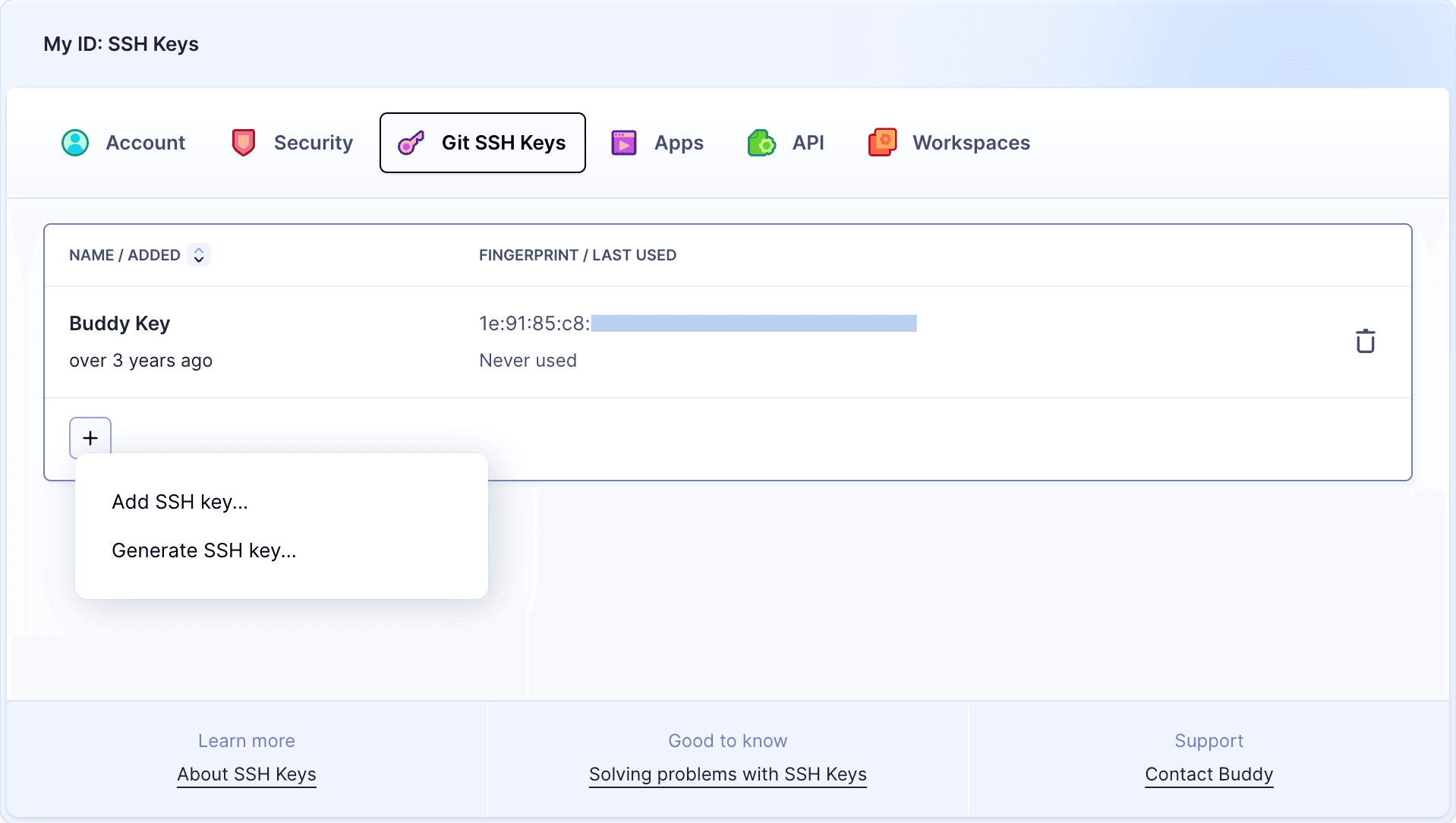 Adding SSH keys to your Buddy profile