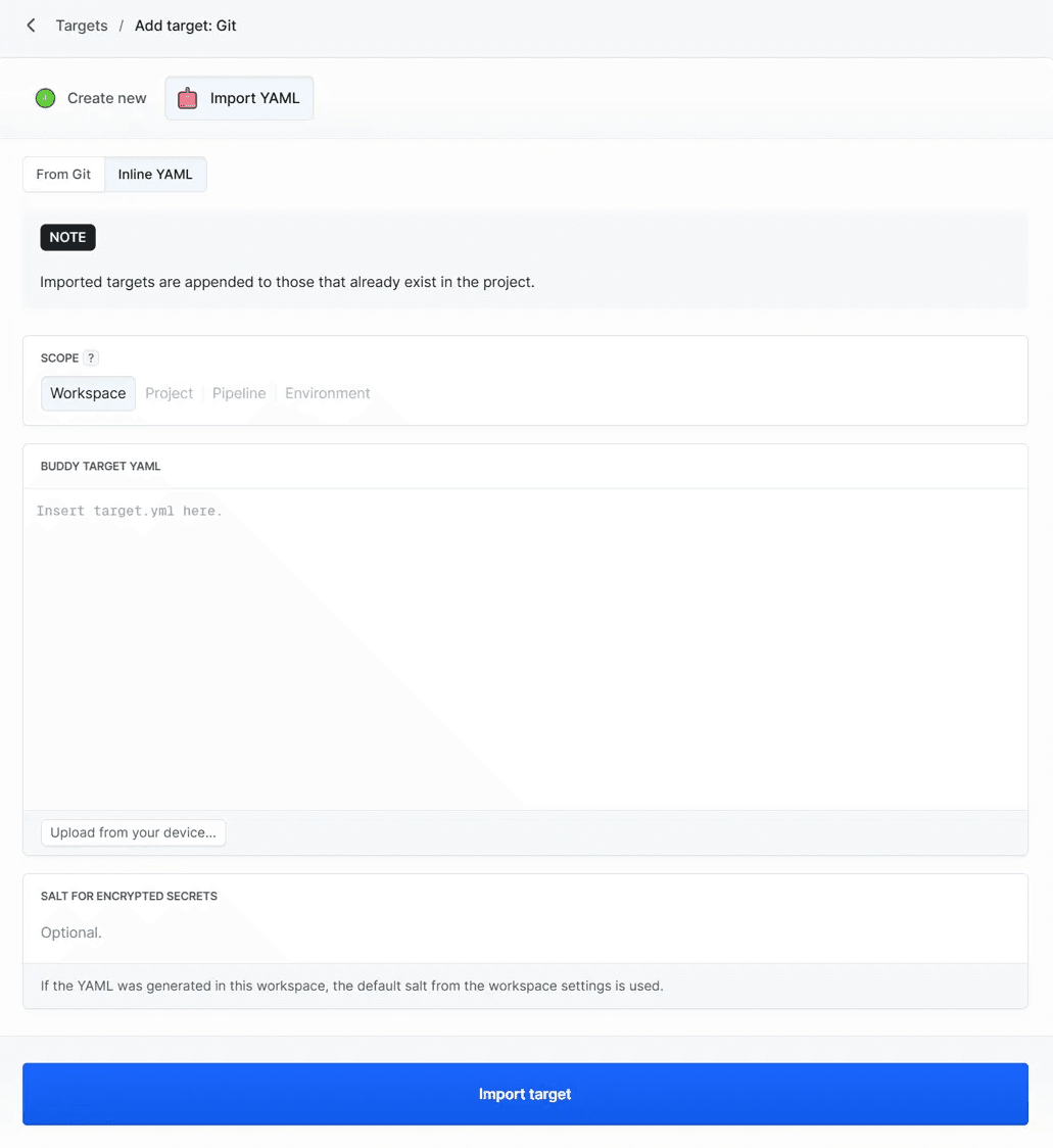 Importing using inline YAML 