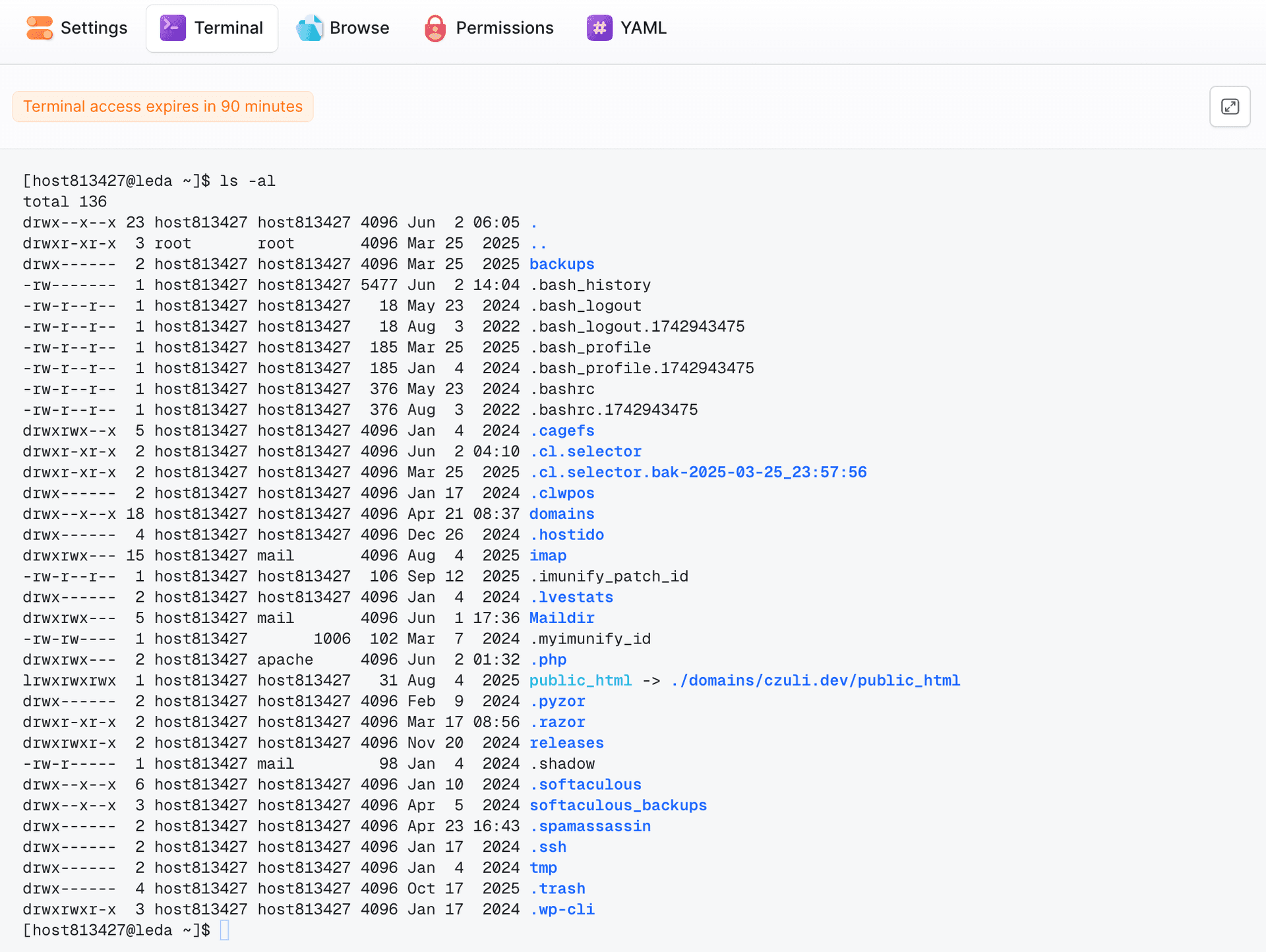 SSH terminal on an SFTP/SSH target