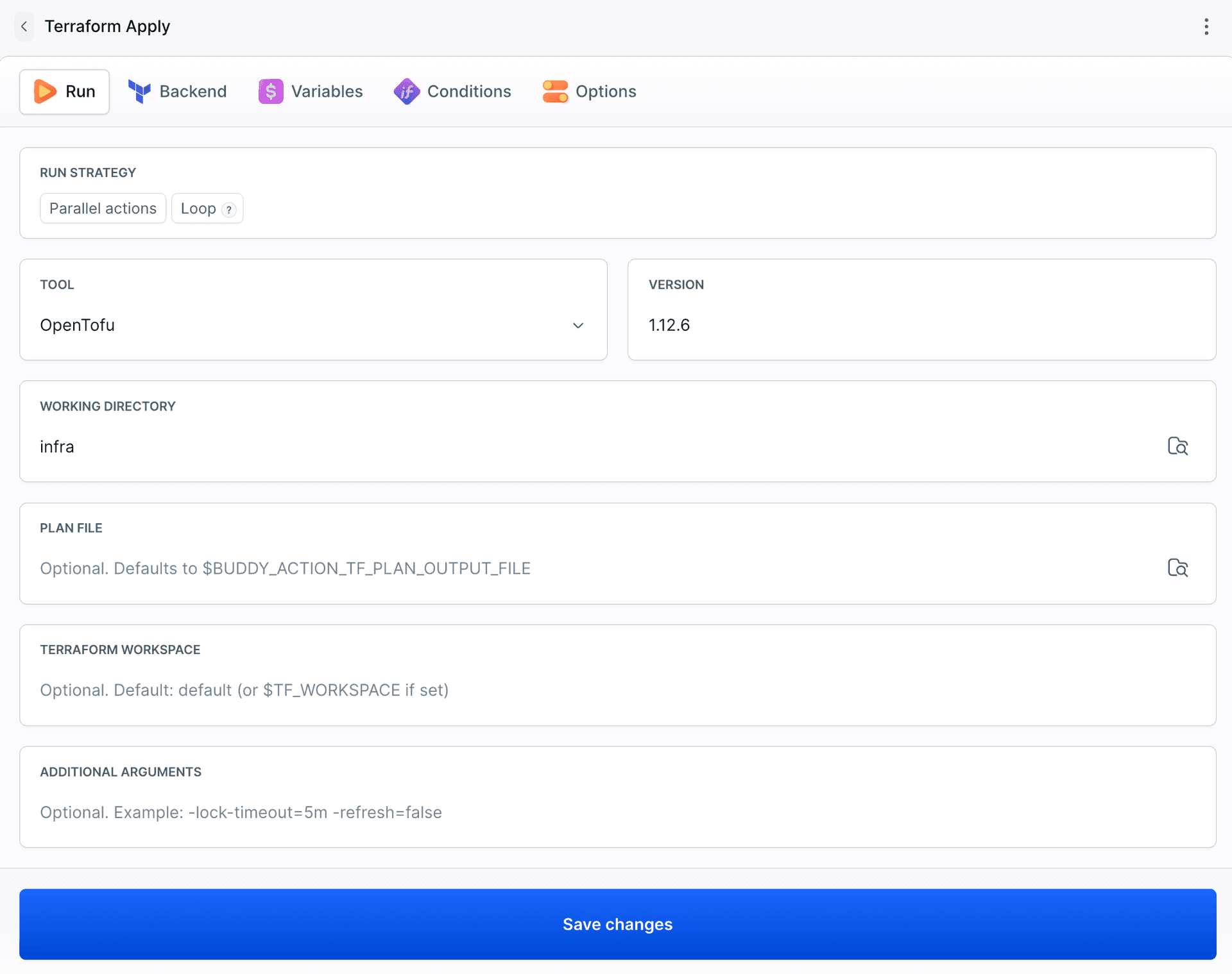 Terraform Apply action with the default Plan file field