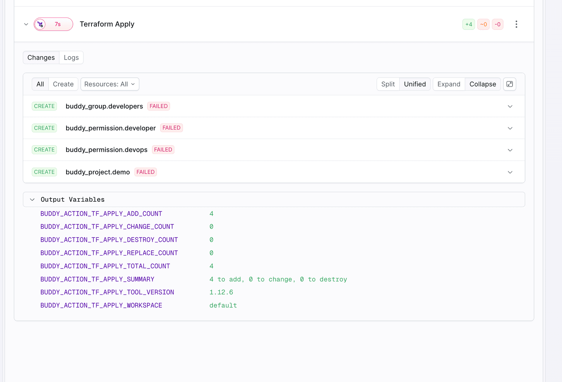 Failed Terraform Apply with resources marked FAILED