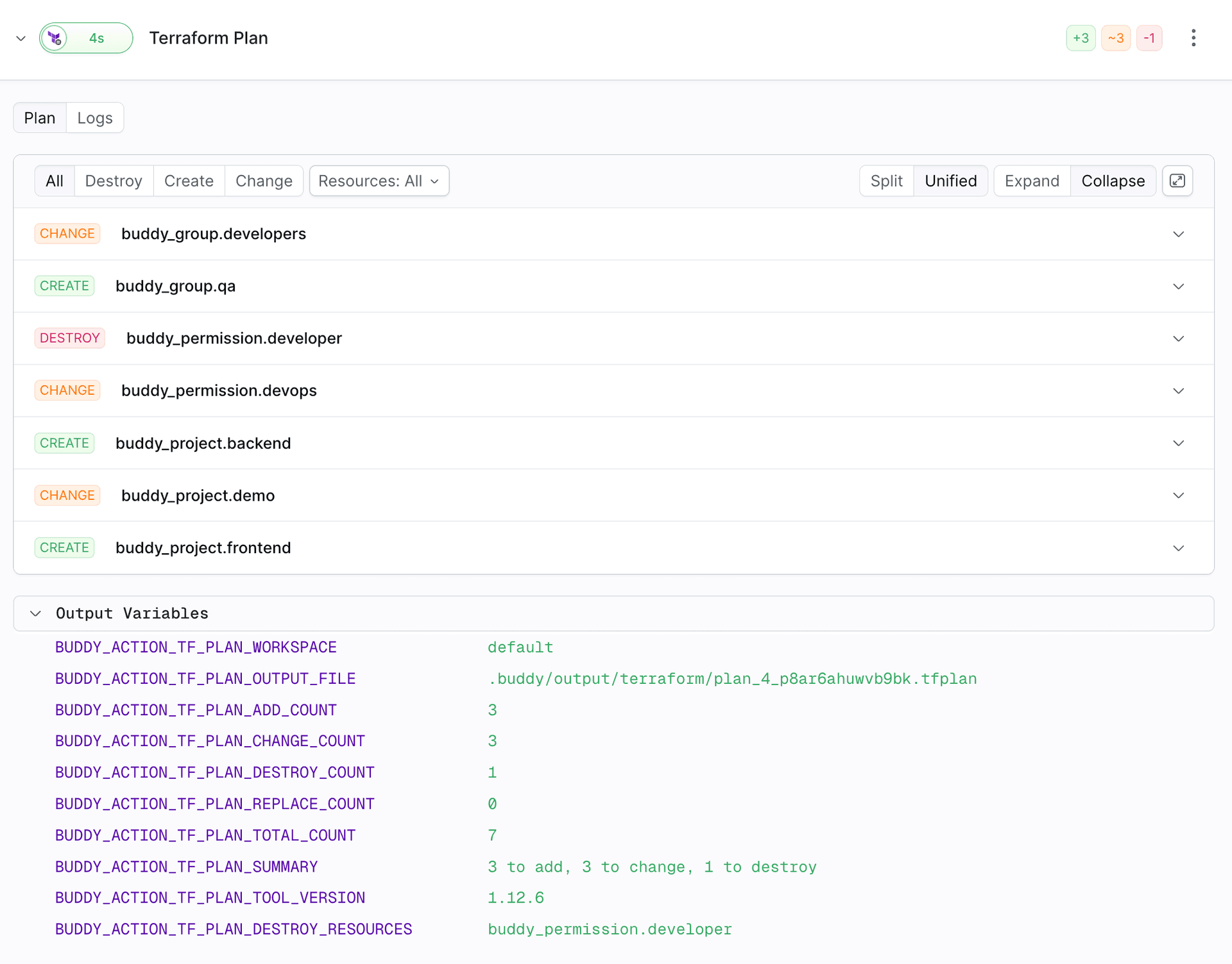 Terraform Plan resource diff with change counters