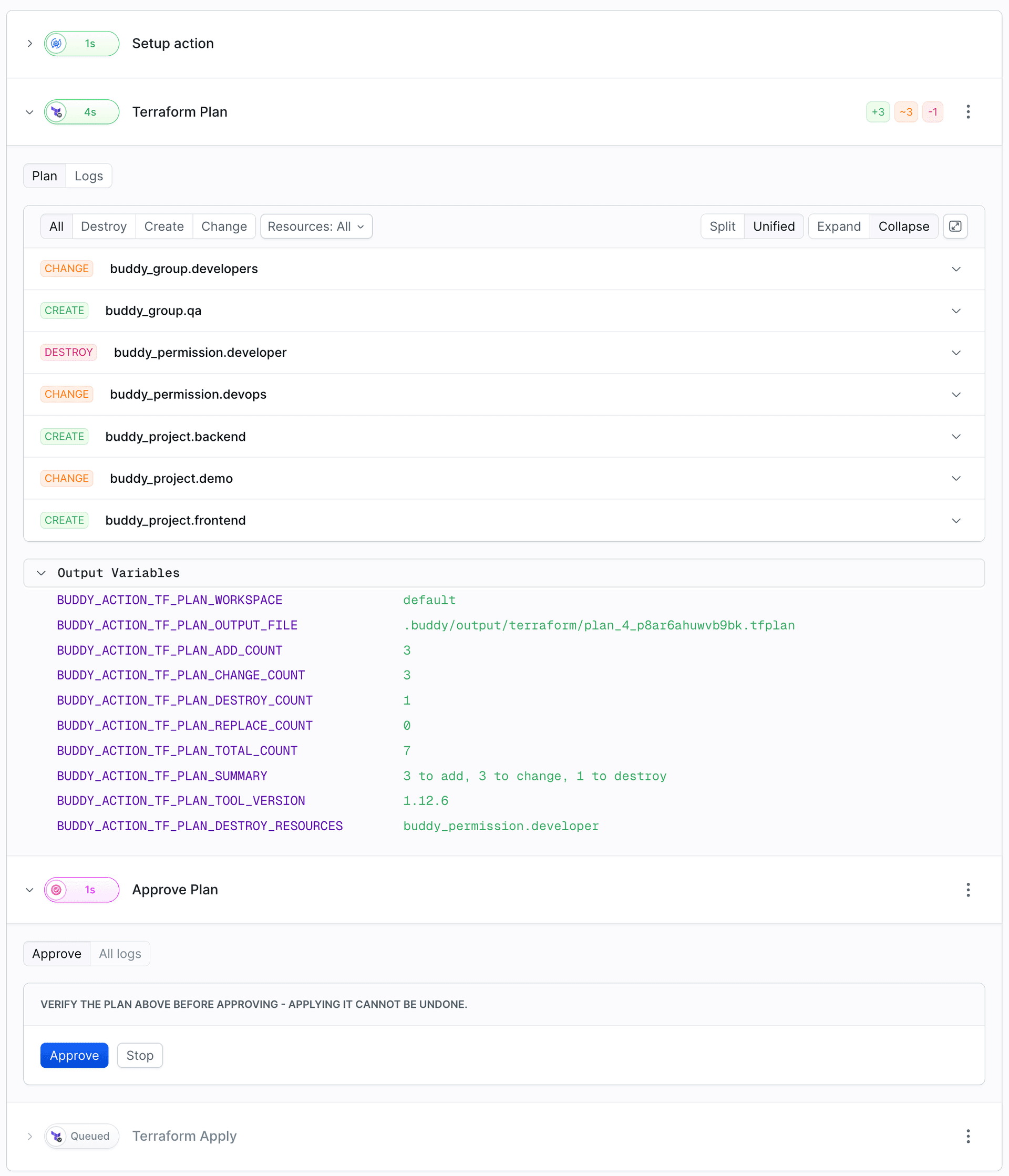 Terraform Plan diff waiting for approval