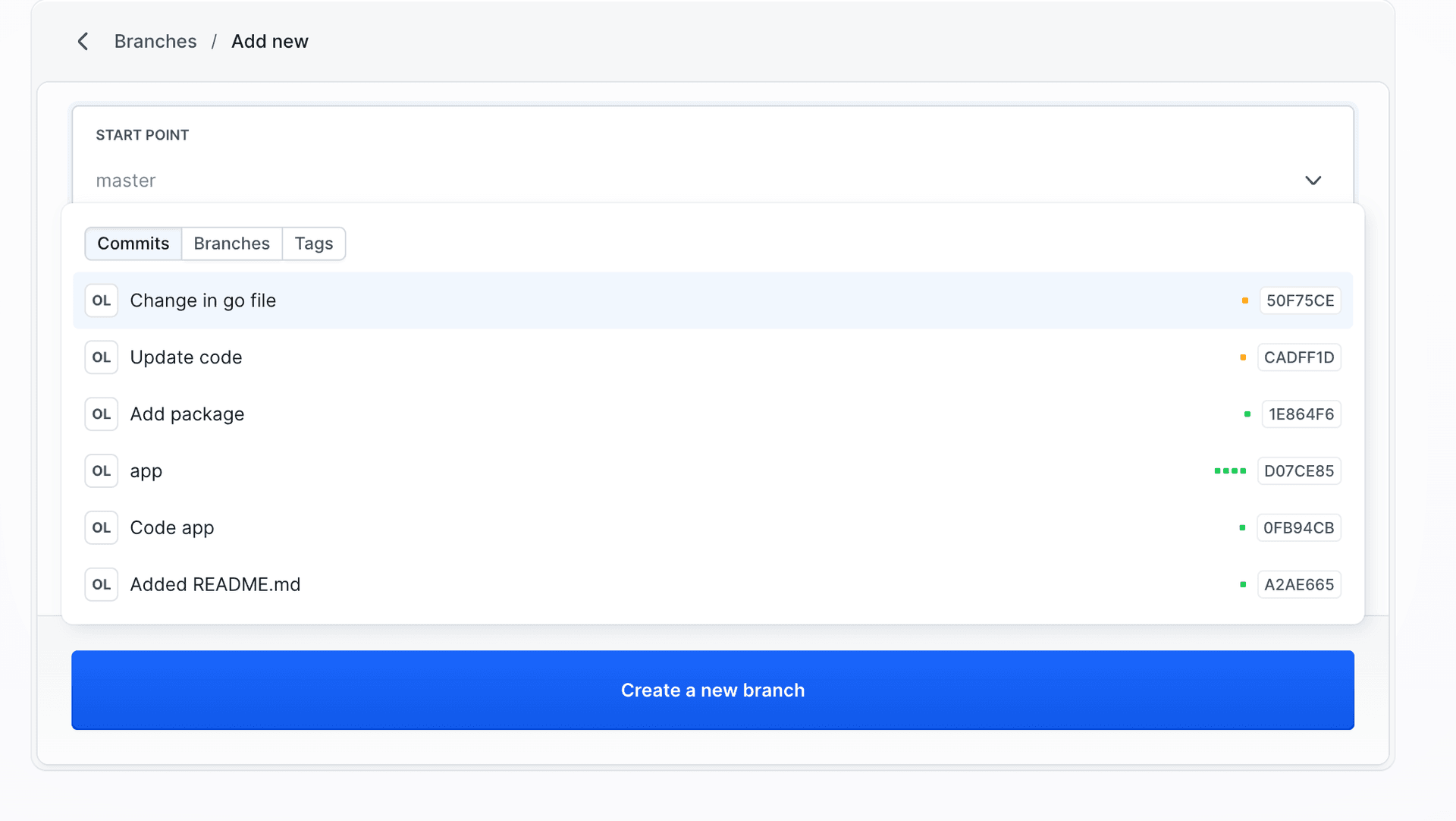 Start point – commit