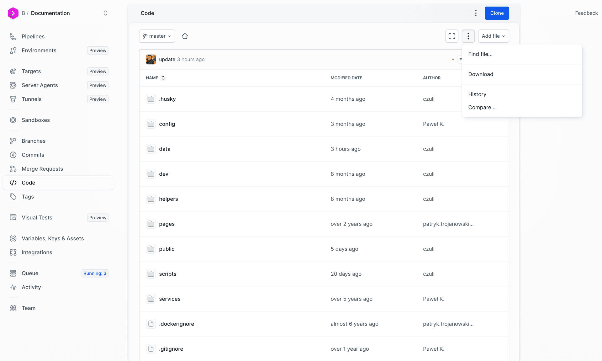 Searching for a repository file