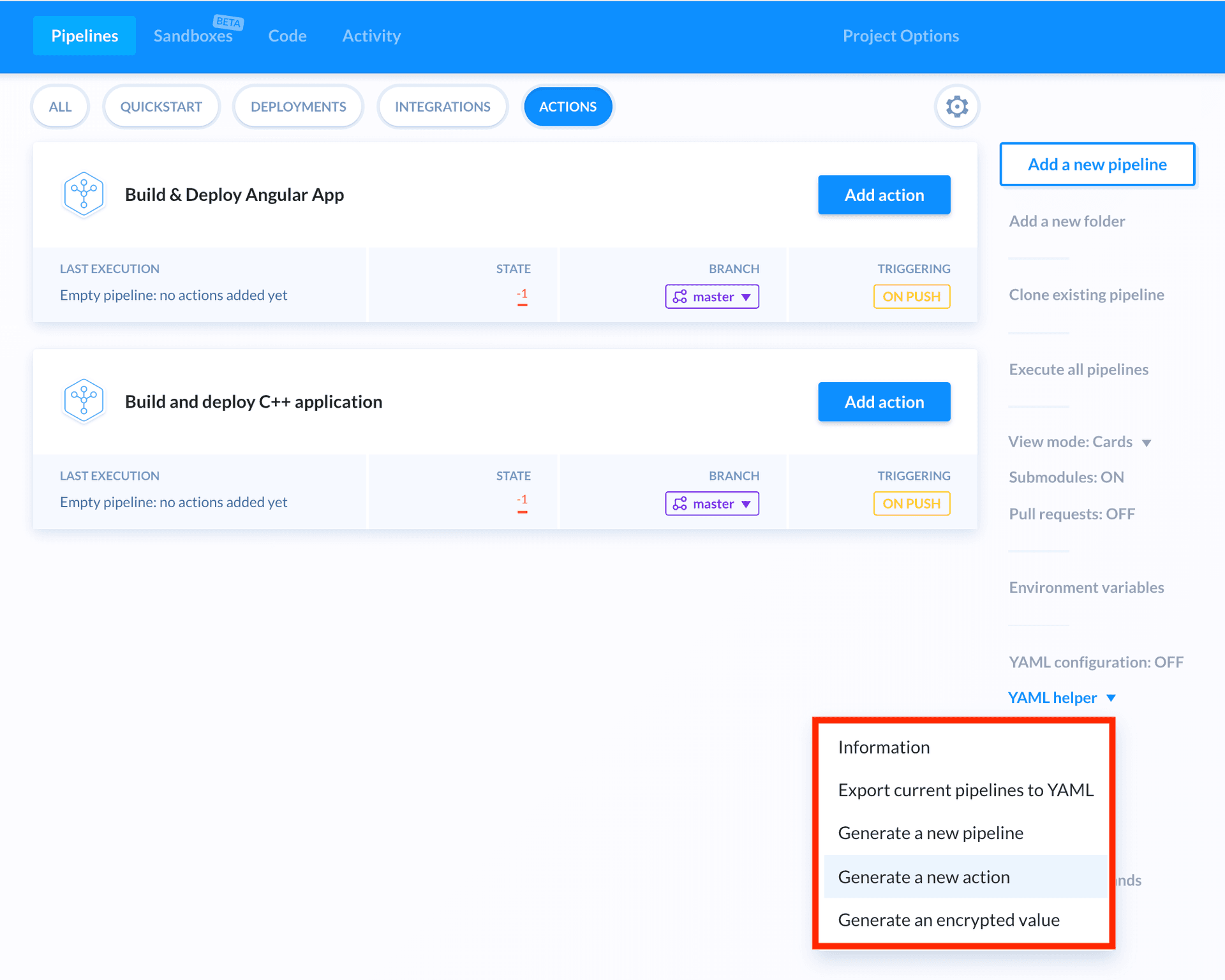 Generate a new action