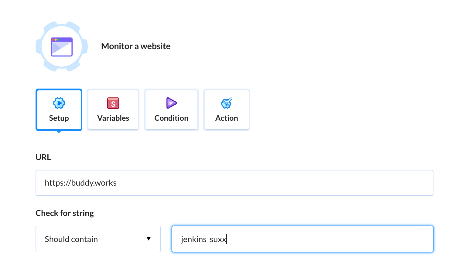 Website monitoring configuration