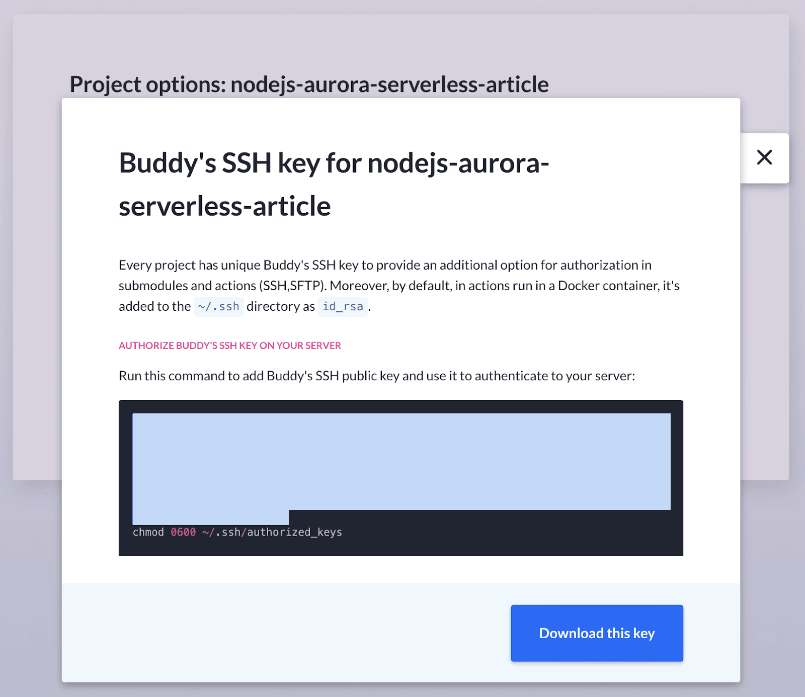 Buddy SSH key authorization