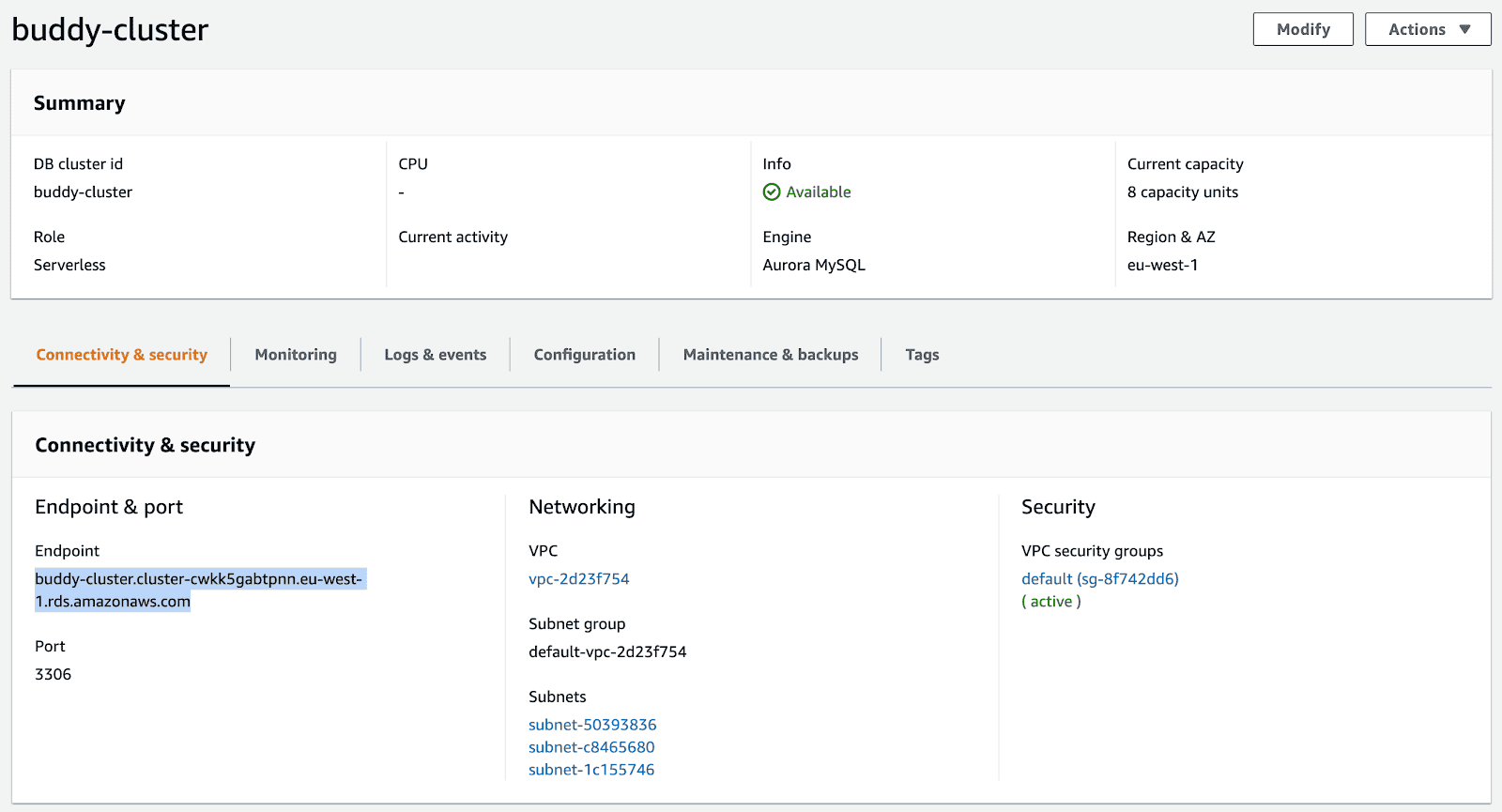 Connectivity & security details