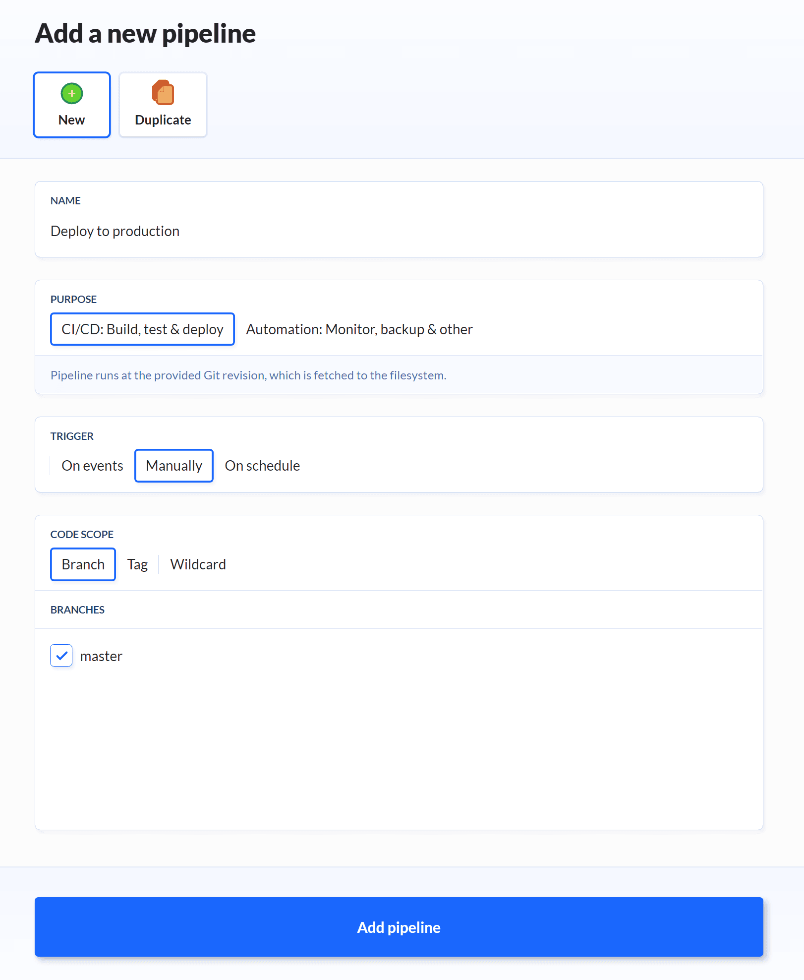 Pipeline configuration