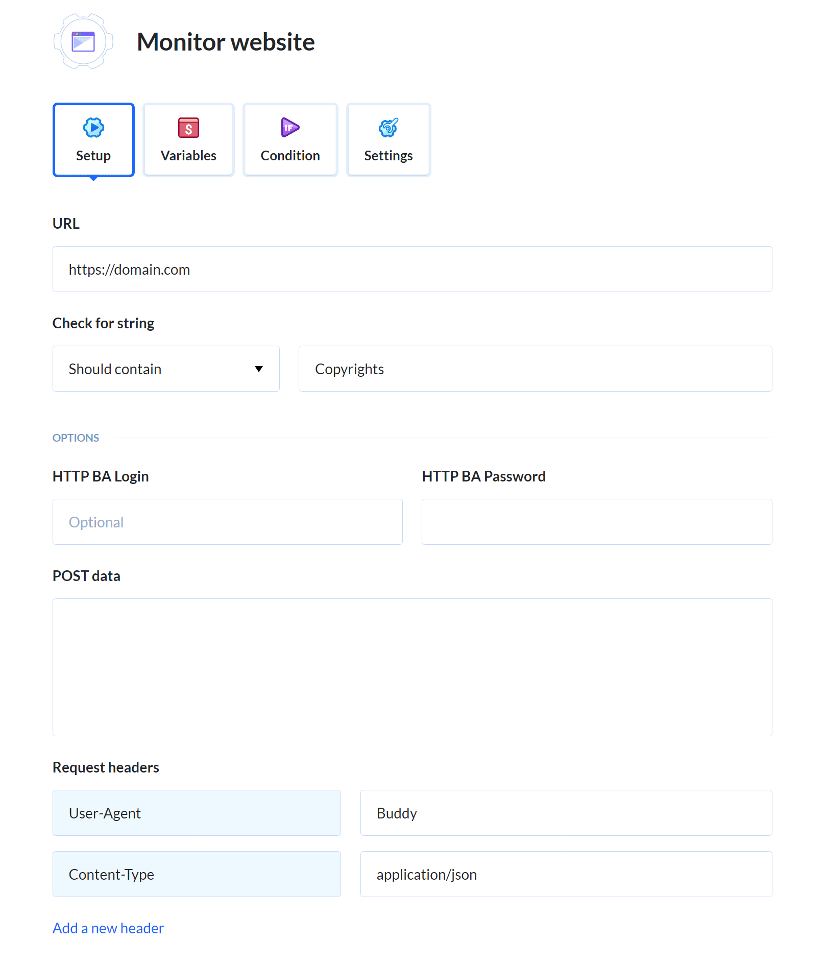 Monitor website action details