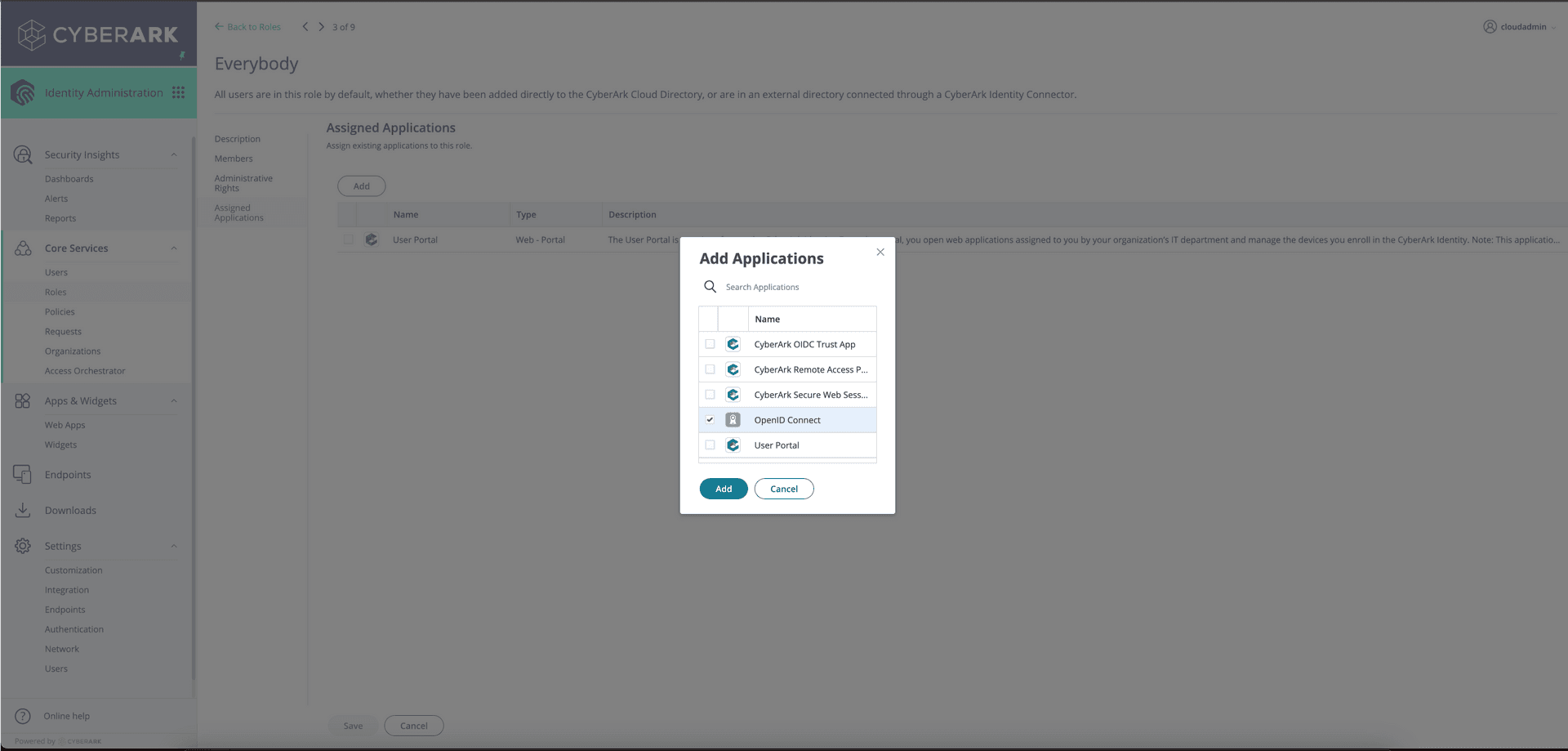 CyberArk's assigned applications