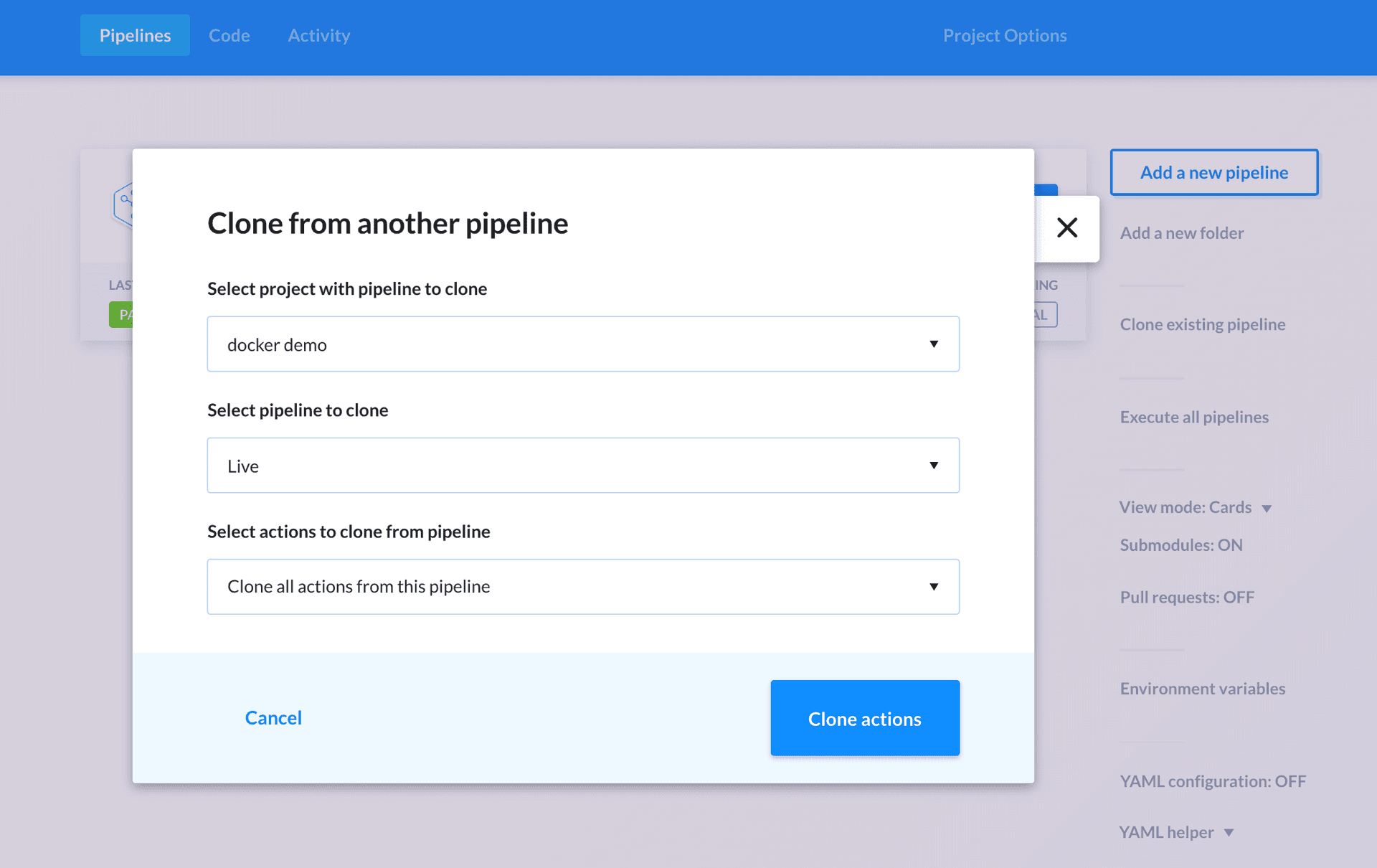 Assigning the branch on a pipeline's view