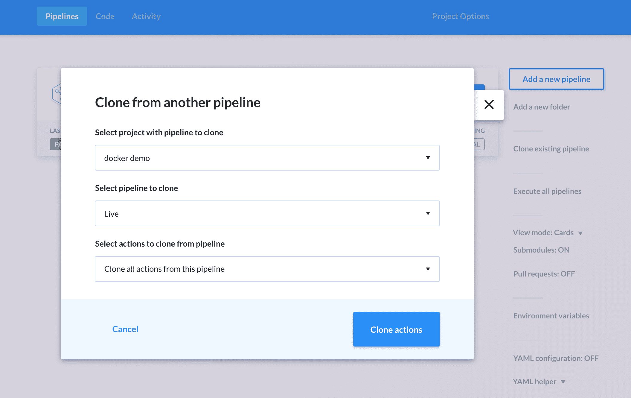 Assigning the branch on a pipeline's view