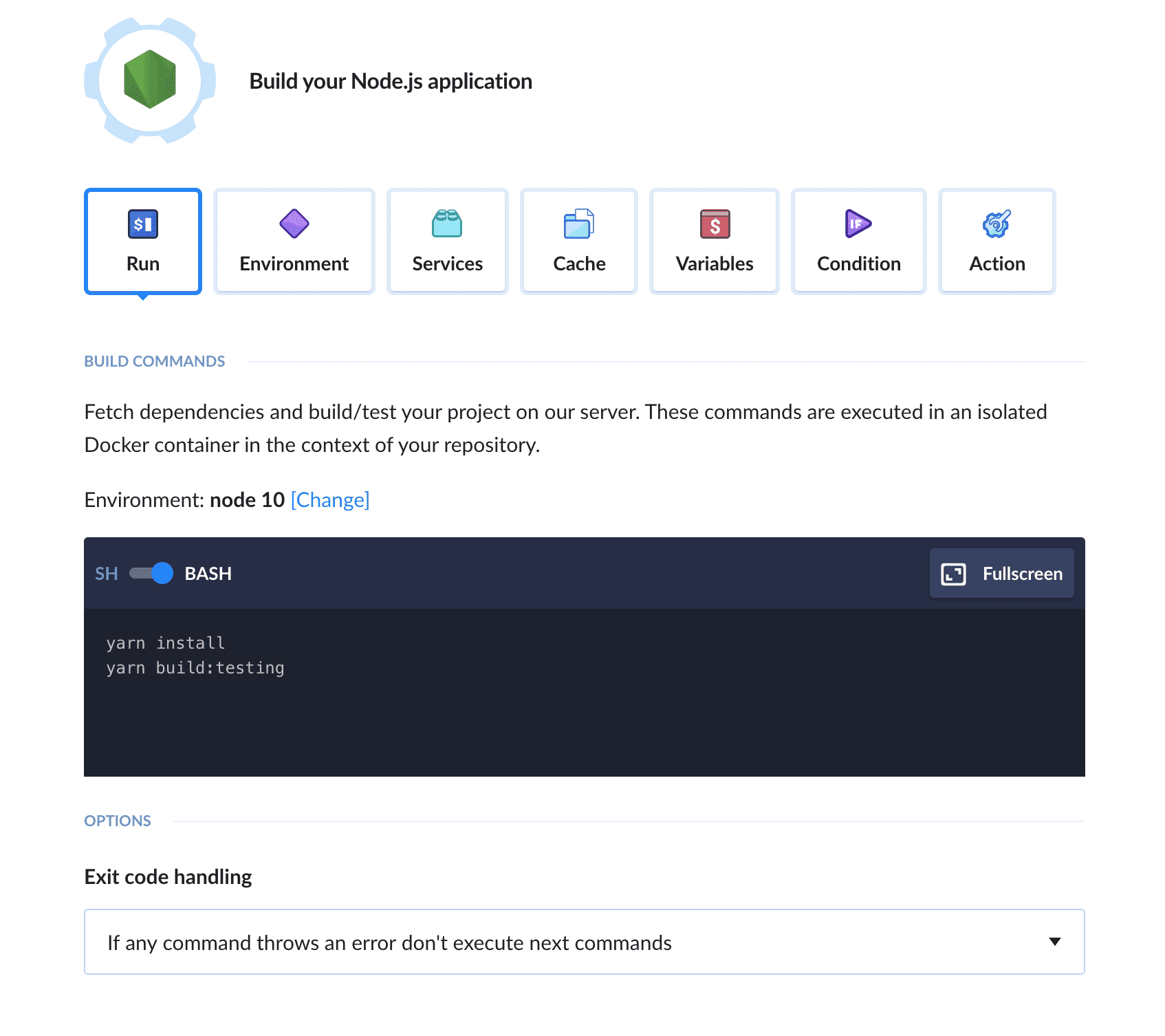 Configuring Node action