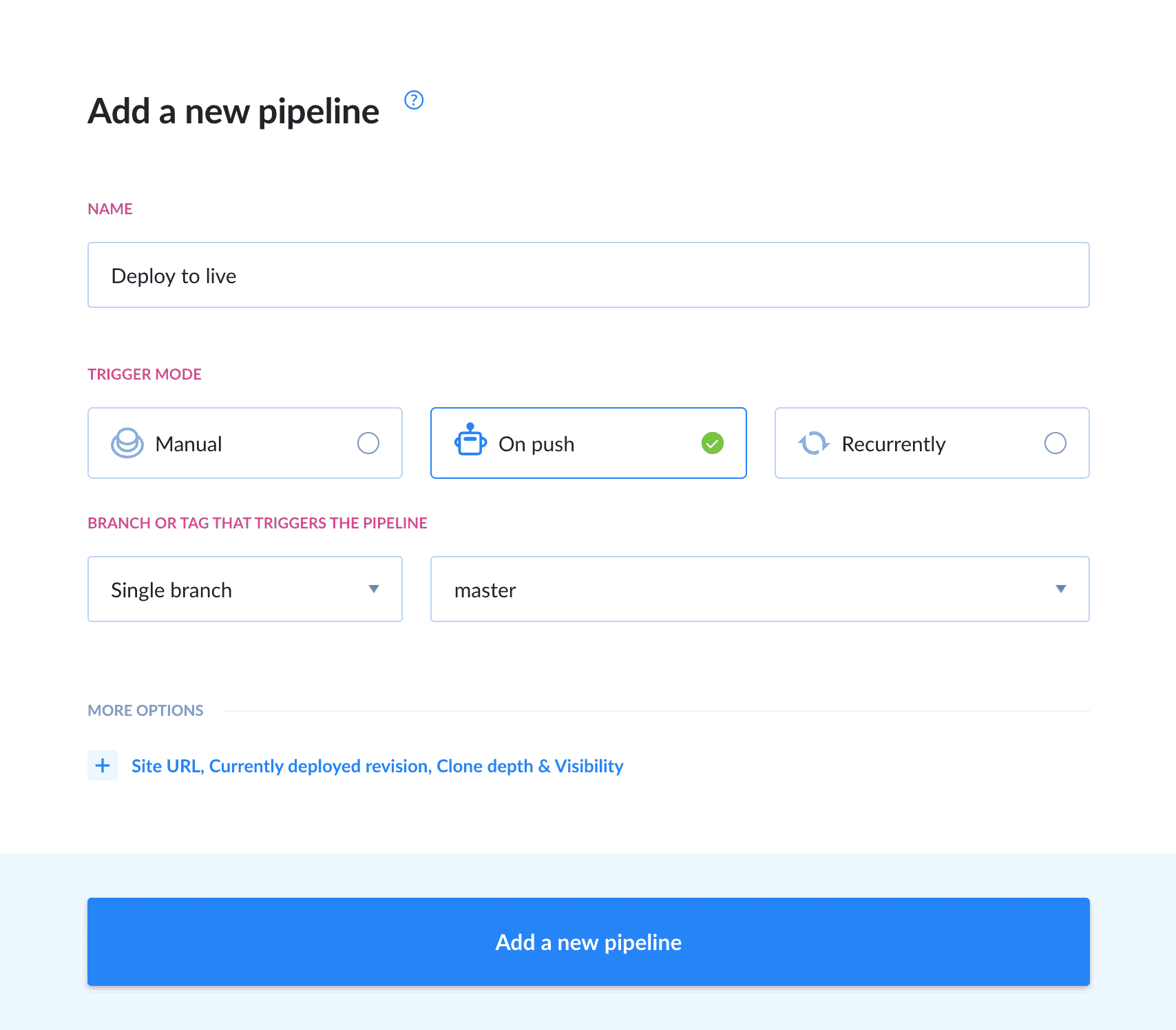 Configuring production pipeline settings