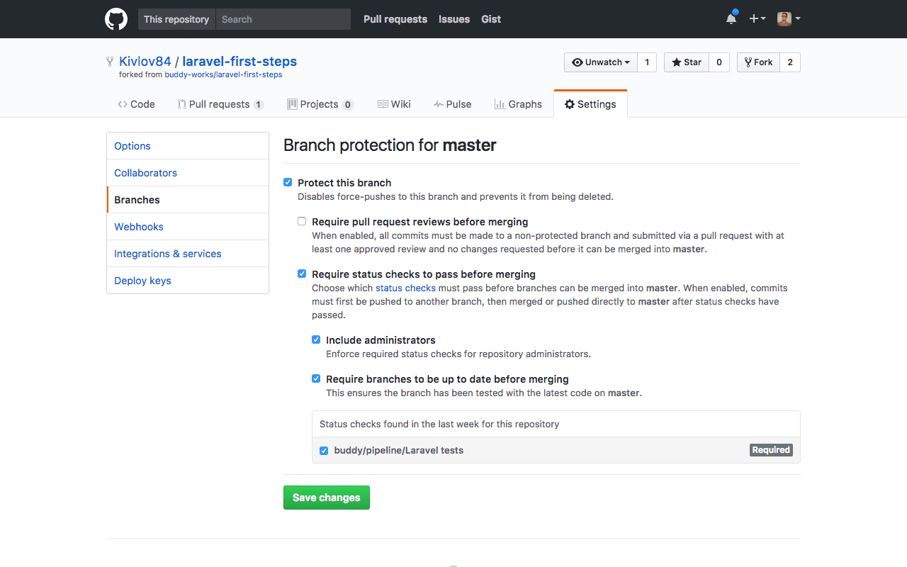 Protecting master branch from merging errors