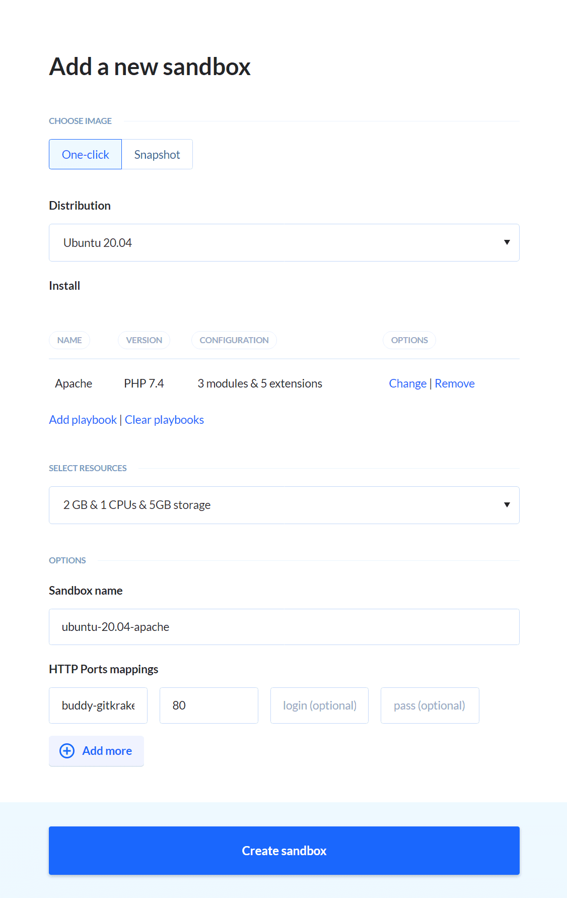 Sandbox configuration