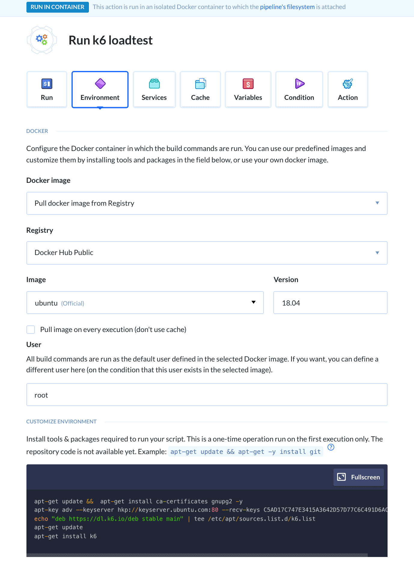 Custom build environment config