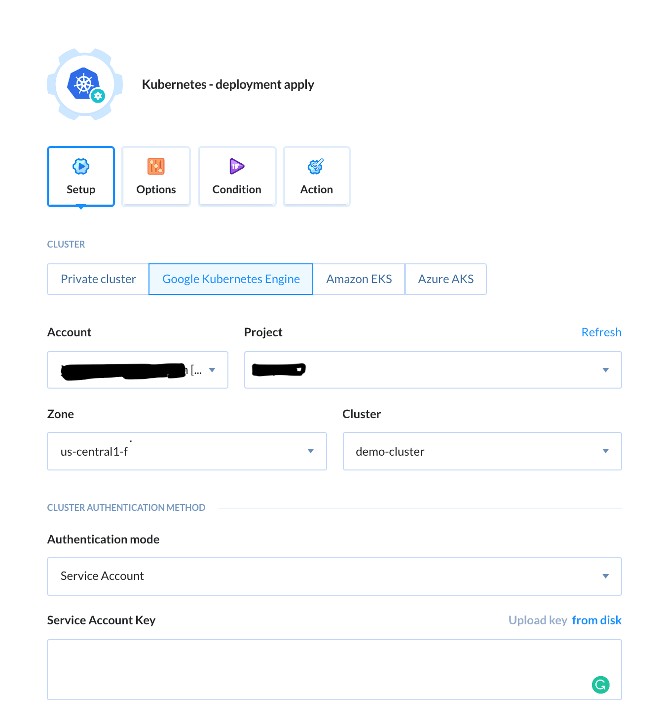 K8s apply deployment action setup