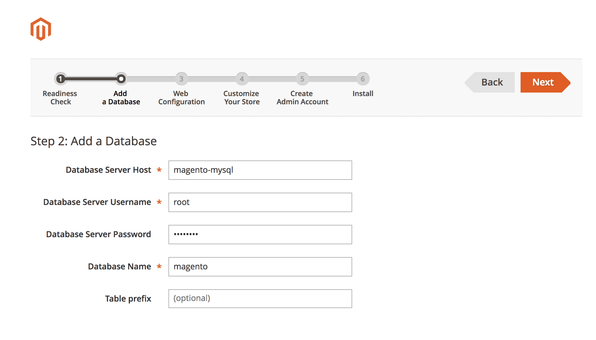 Adding Magento database