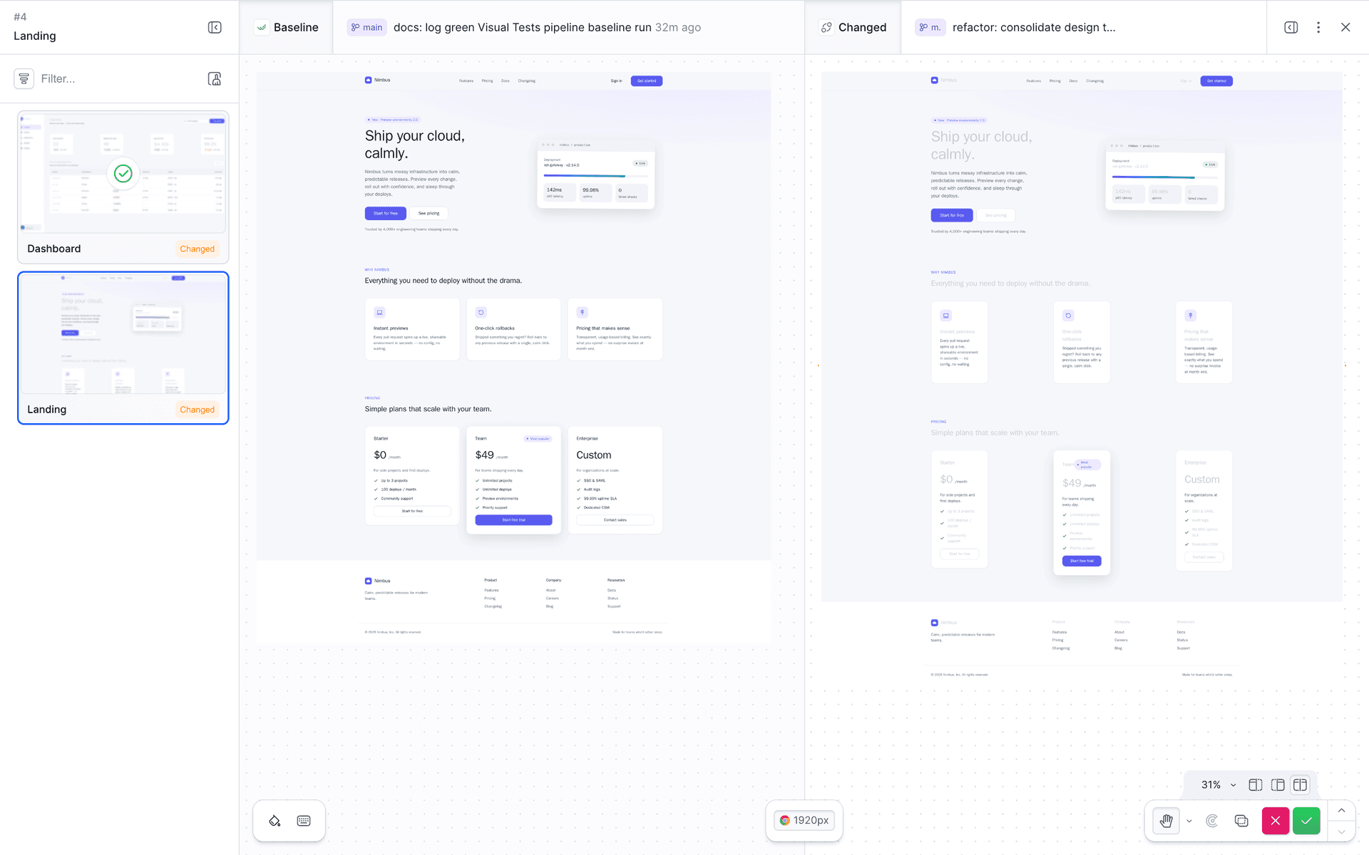 The approve and reject controls in the Dashboard snapshot review