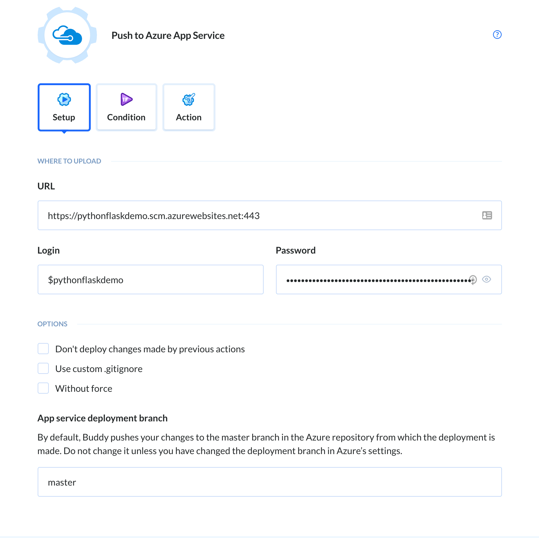 Action configuration