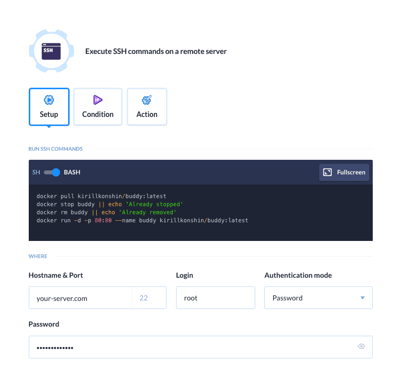 SSH action commands