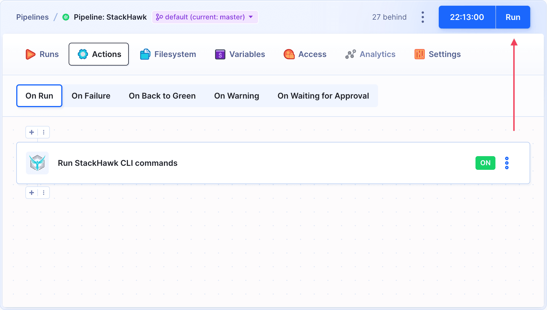 Run button on pipeline view