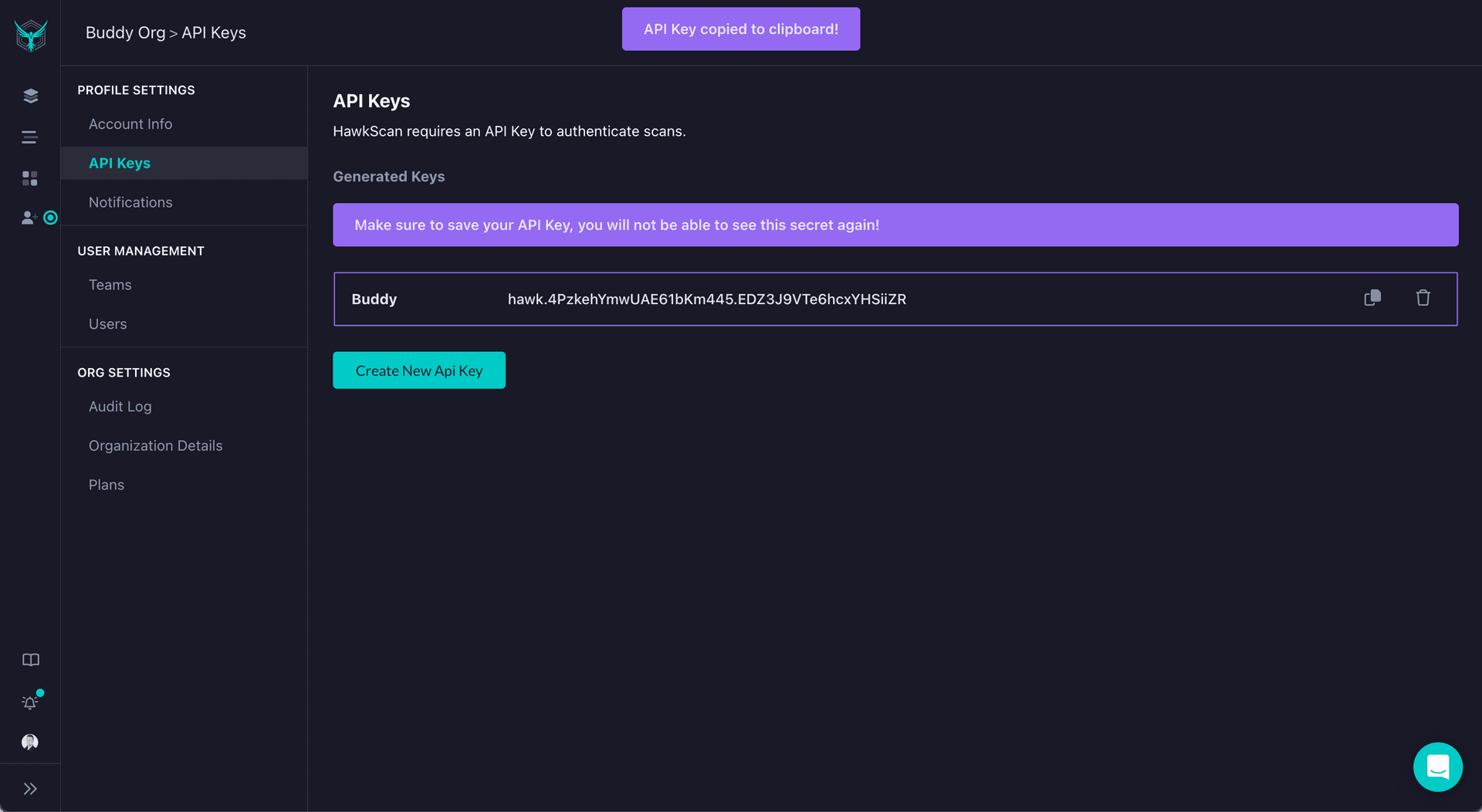 Creating StackHawk key