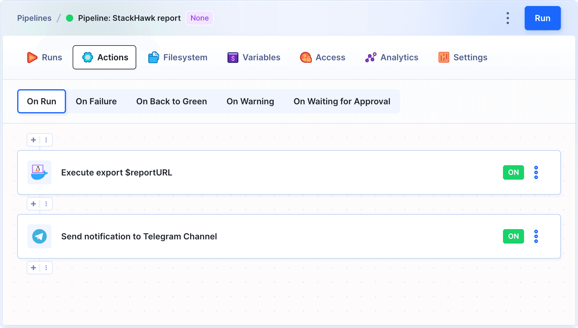Pipeline with Telegram action