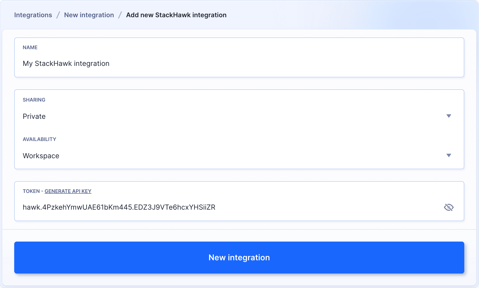 StackHawk integration screen in Buddy