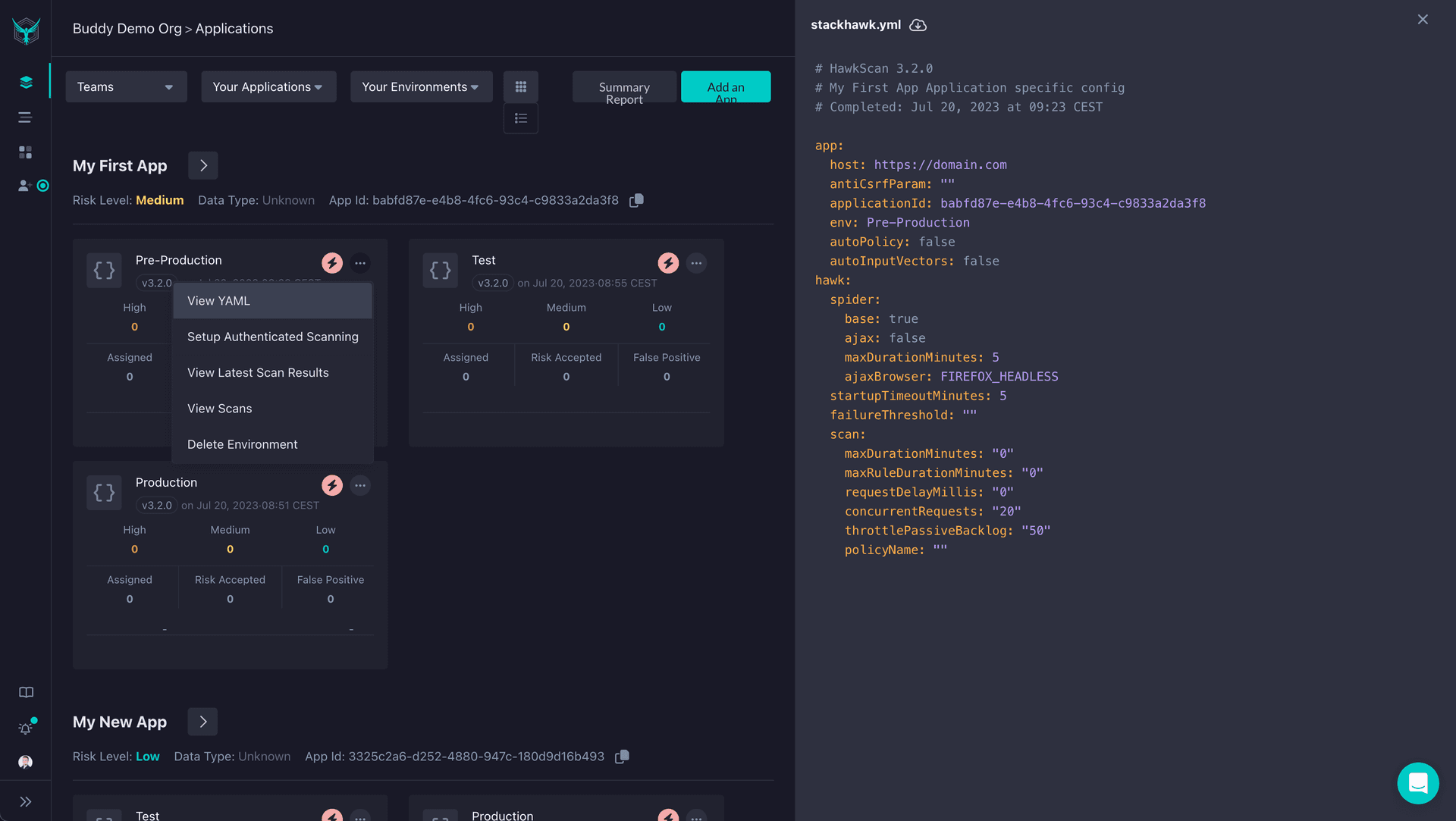 Downloading YAML file of StackHawk app