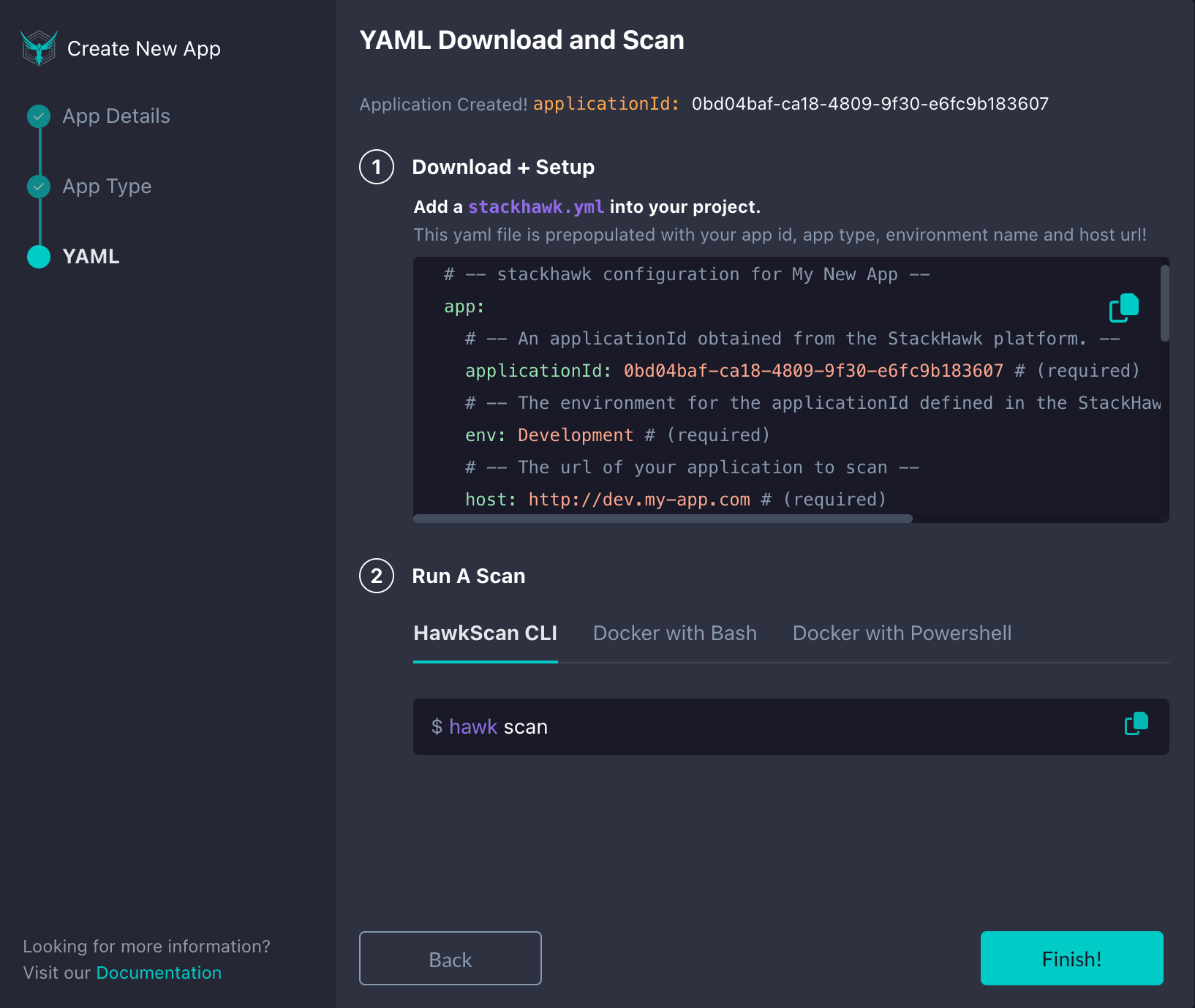 YAML preview on app creation in StackHawk
