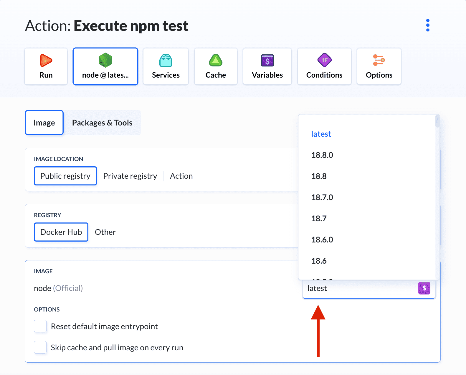 Selecting Node version