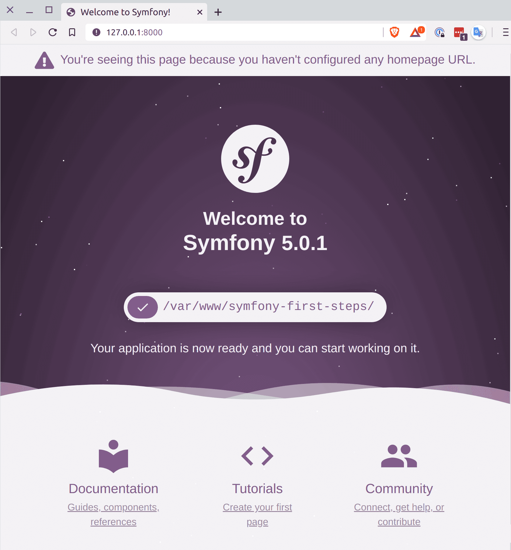 Symfony welcome screen