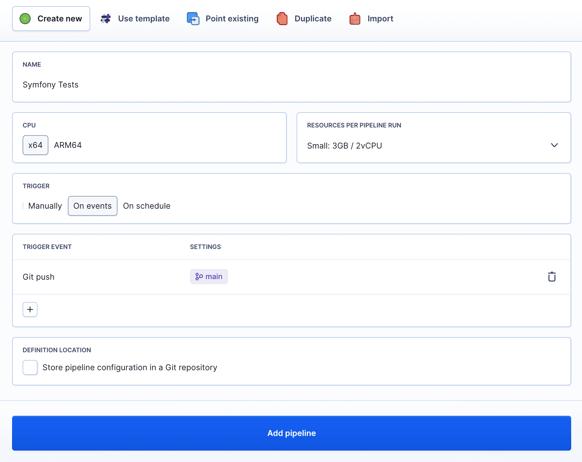 Pipeline configuration