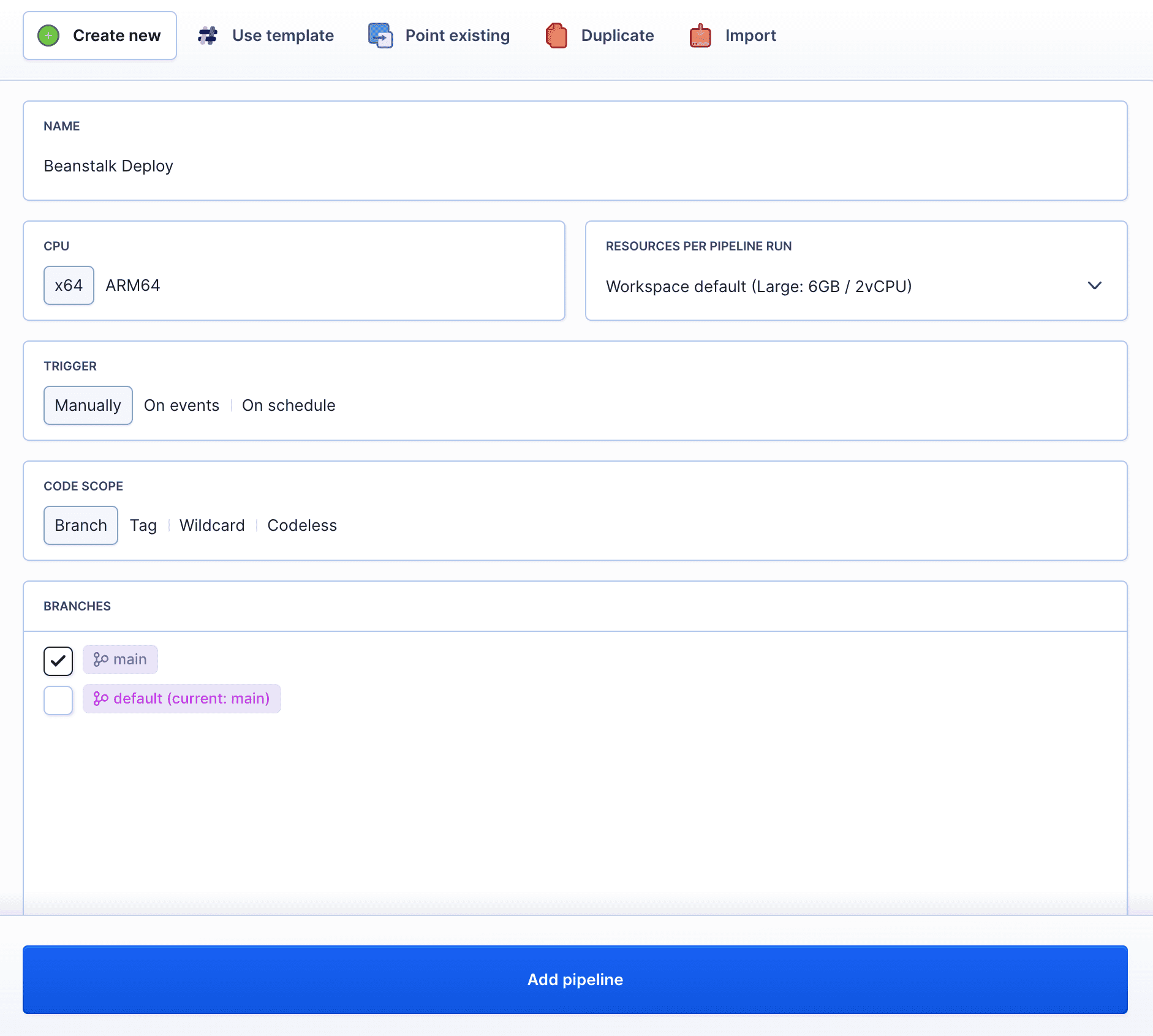 Deployment pipeline configuration