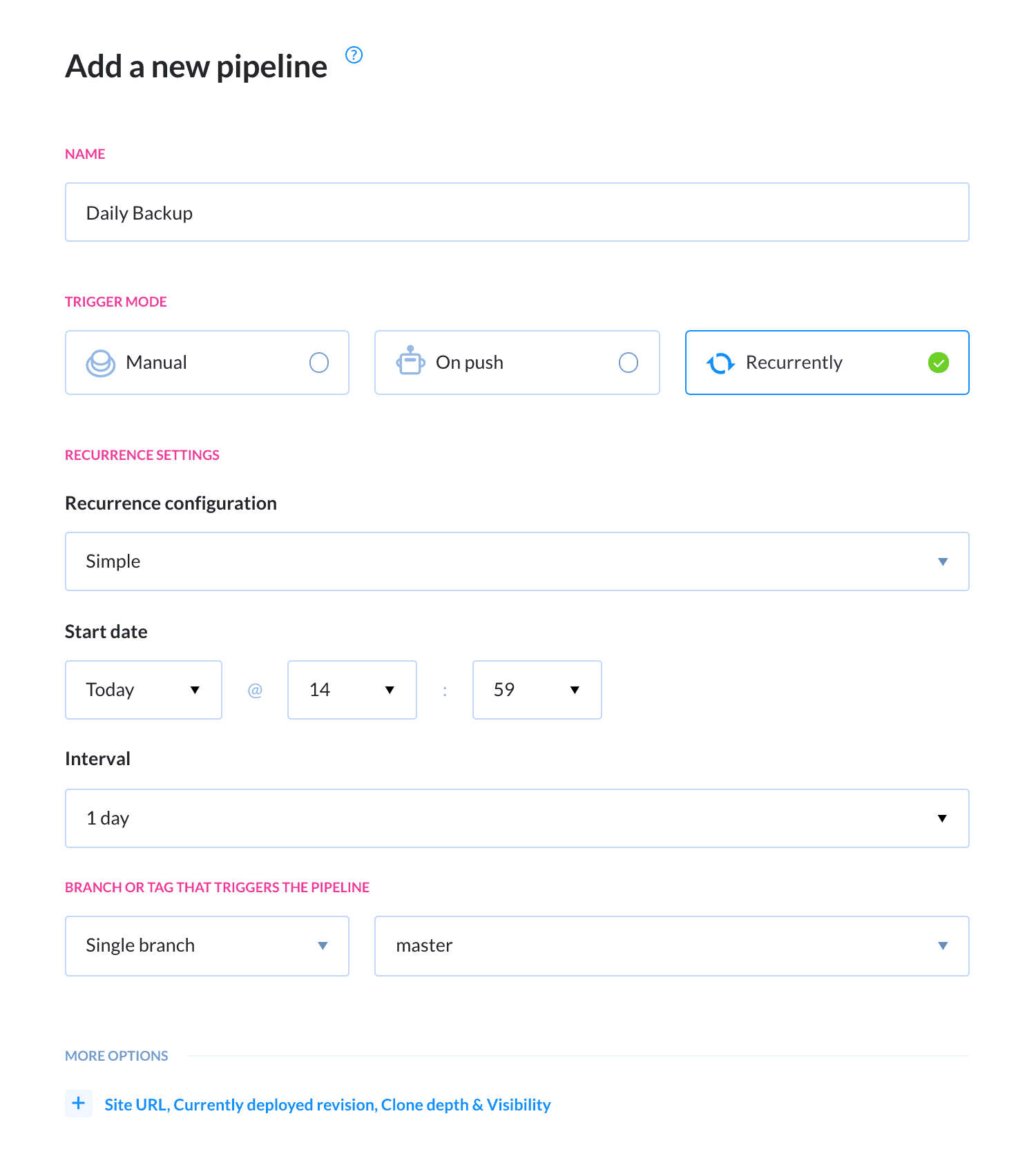 Configuring pipeline details