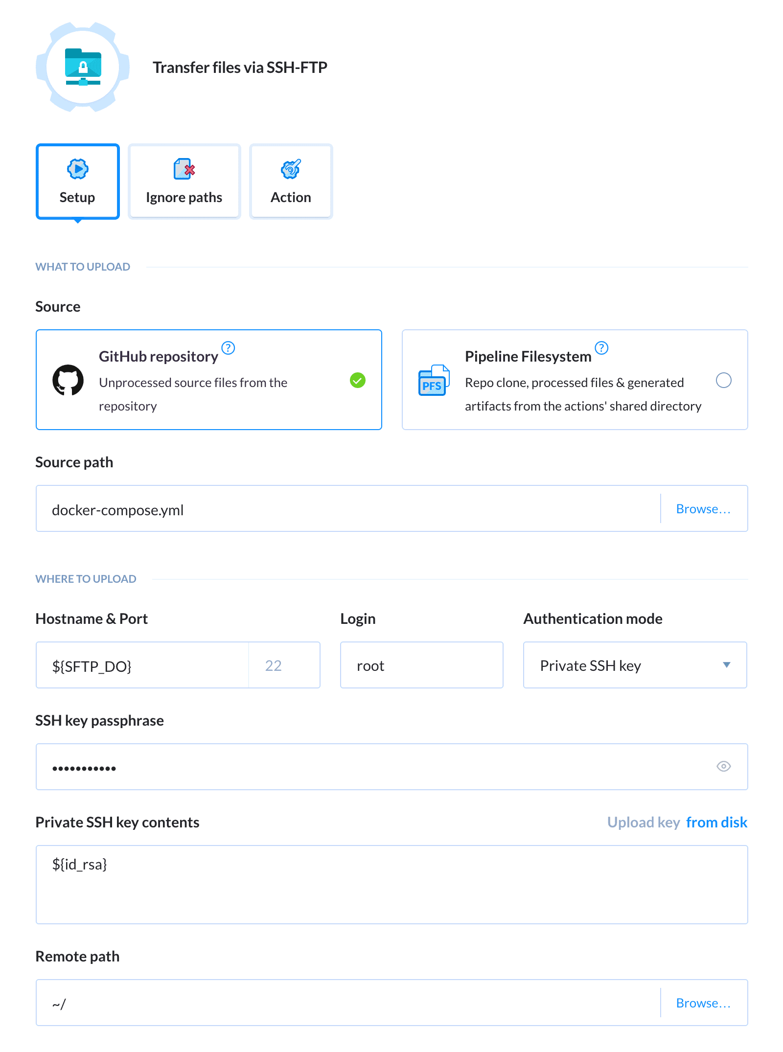 Adding the SFTP action