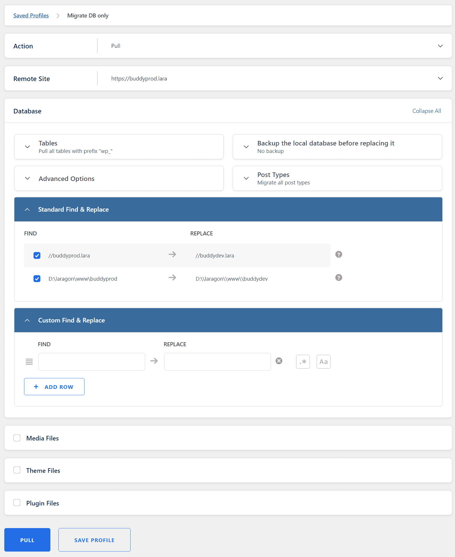 WP Migrate DB Pro Migration Settings