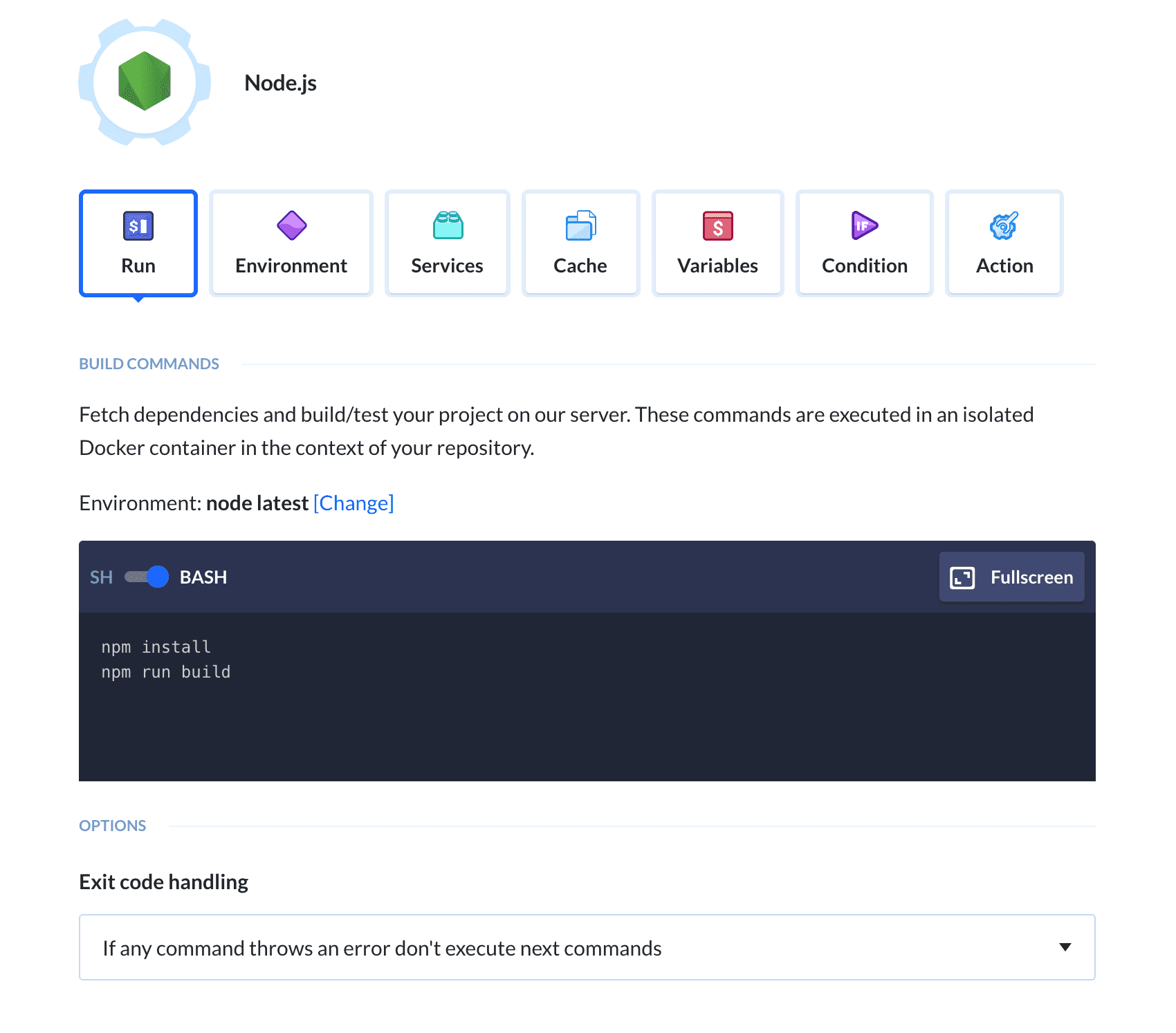 Node action configuration