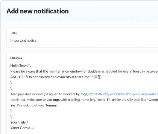 Screenshot of workspace notifications