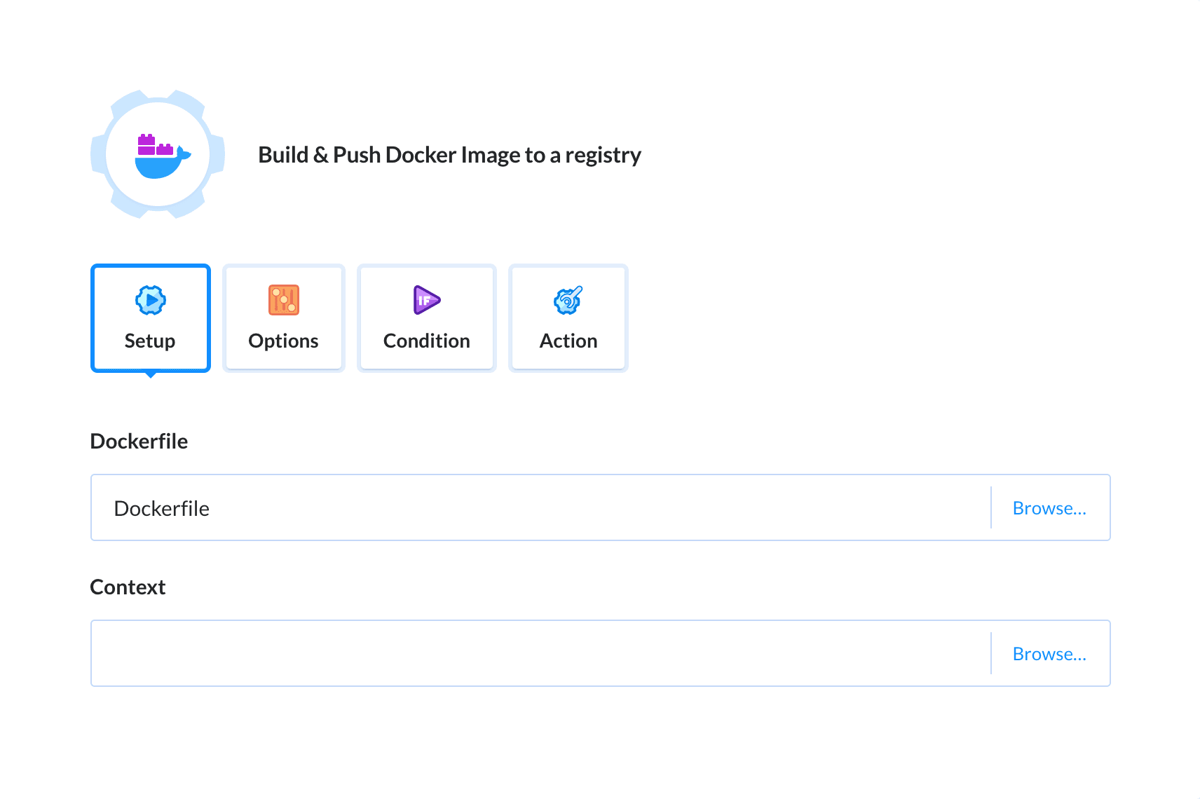 Preview Build Docker Image action, tab Setup