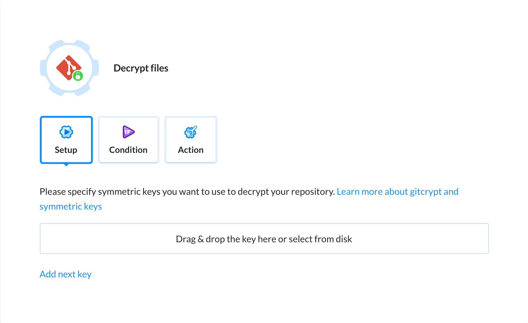 Preview Gitcrypt unlock action, tab Setup