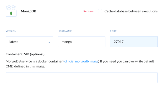 Preview MongoDB action, tab Environment